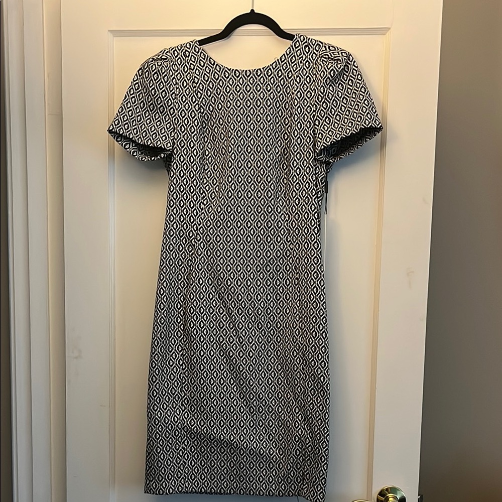 Calvin Klein Black and White Diamond Pattern Midi Dress